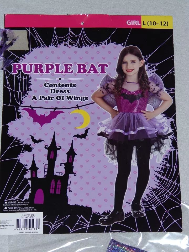 Girls Dress up Size Large 10-12 Purple Bat Tutu NEW Halloween Skirt Play Costume product image (4)