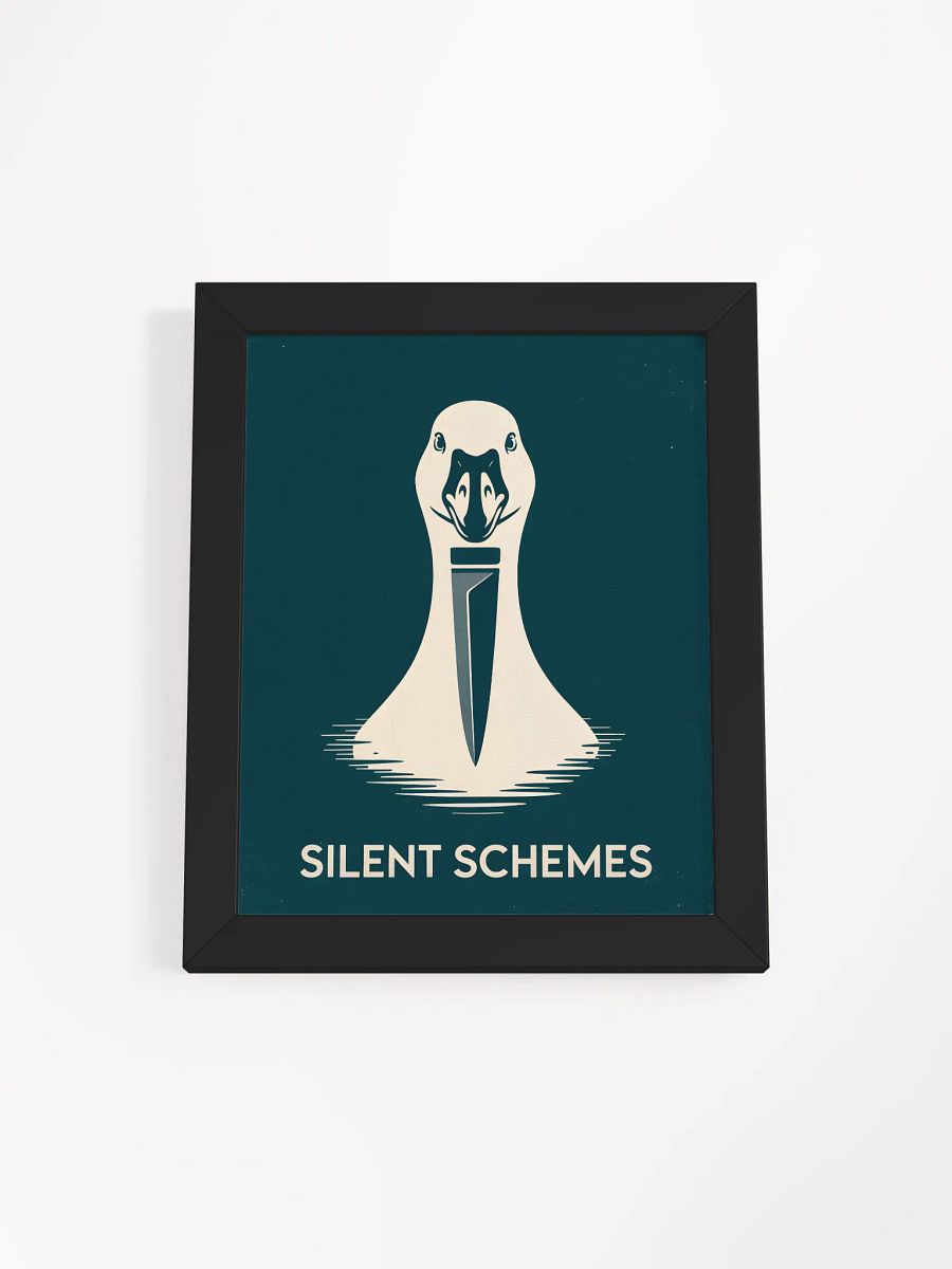 Silent Schemes Goose Knife Framed Print | Humorous Animal Wall Art product image (1)