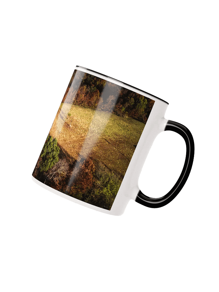 A ceramic mug, with a rustic, timeworn barn amongst the beautiful autumn colors in Taney County, Missouri. product image (12)