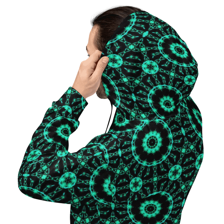 Abstract Repeating Neon Green Shapes Unisex All Over Print Hoodie product image (2)