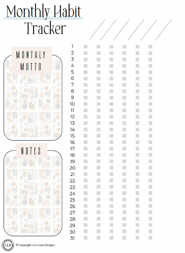 Monthly Habit Tracker - Geo Shapes - 8.5x11 Printable product image (1)