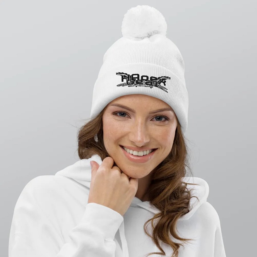 Beechfield Pom-Pom Beanie - Embroidered - Black HApex Gear White Logo product image (7)