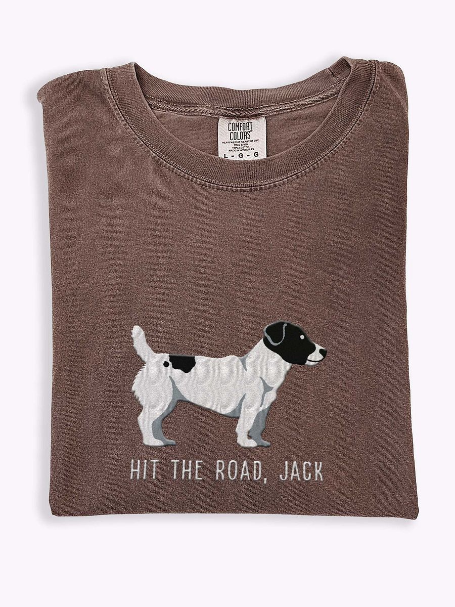 Hit the Road, Jack T-Shirt(Embroidered) of a Jack Russell Terrier(Black & White) product image (1)