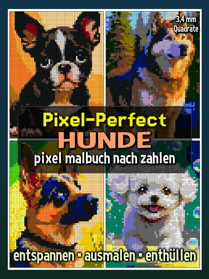 Pixel-Perfect Hunde Pixel Malbuch nach Zahlen - Druckbares PDF product image (1)