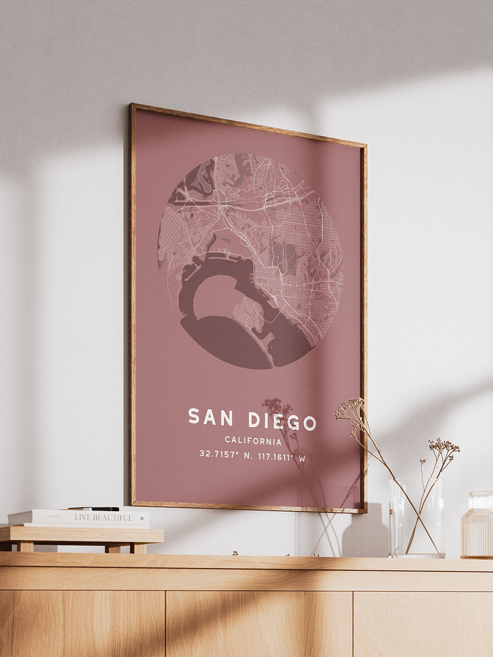 San Diego Street Map Poster – Red Minimalist Circular City Art product image (2)