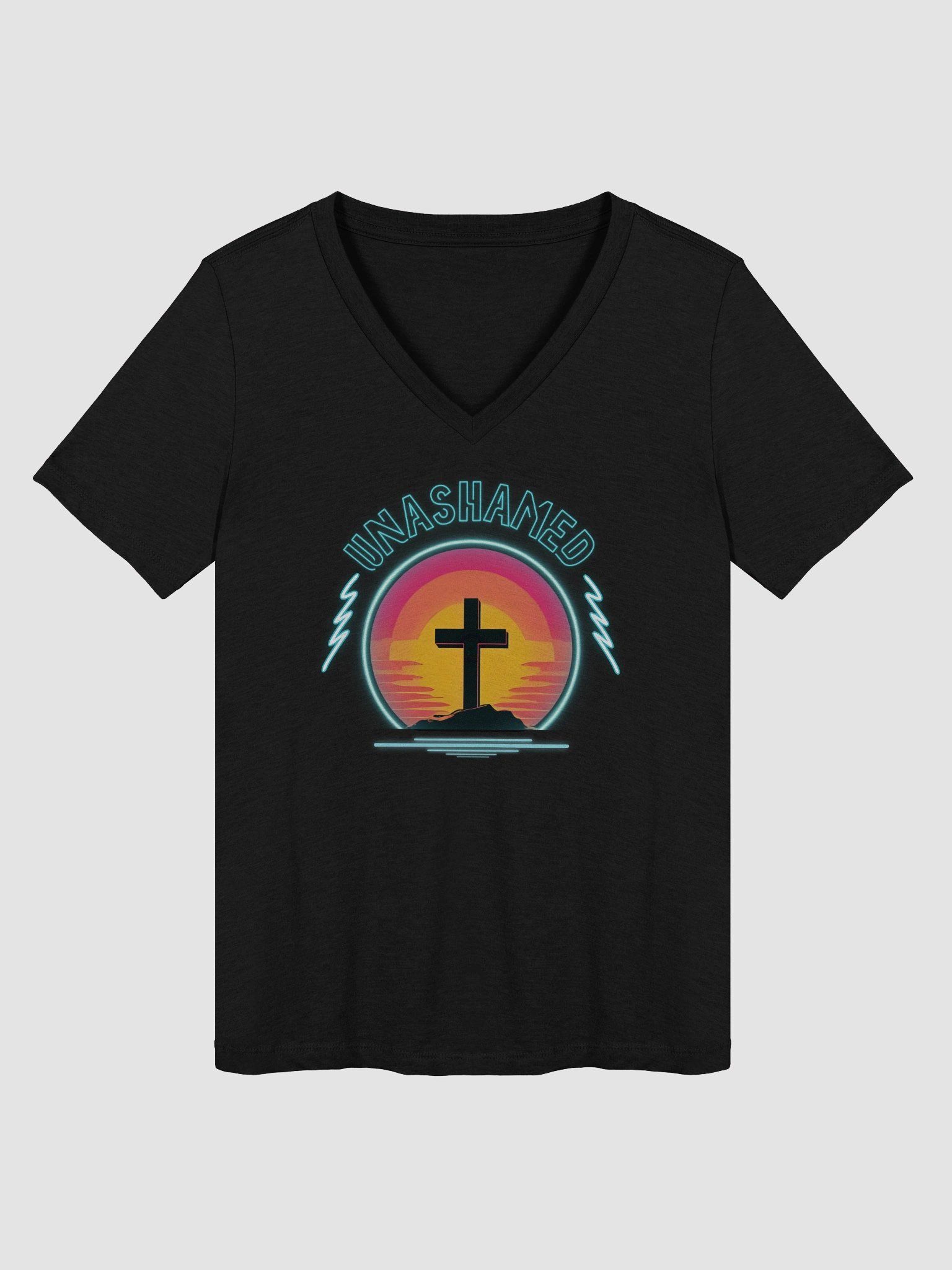 Unashamed Neon Cross Women's V-Neck T-Shirt - Relaxed Bella + Canvas fit product image (1)