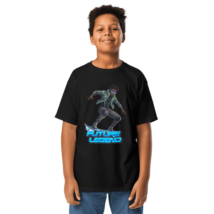 Future Legend Neon Skater T-Shirt – Cyber Streetwear Graphic T-Shirt for Kids/Young Adults product image (1)