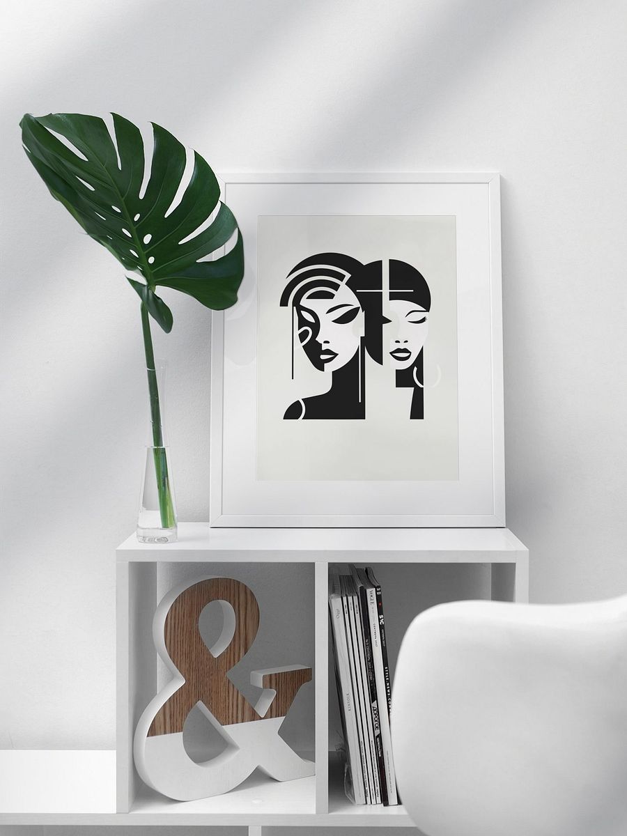 Black and White Minimalist Faces Poster, Abstract Dual Portrait Art Print, Modern Contemporary Graphic Wall Art for Stylish Decor product image (3)
