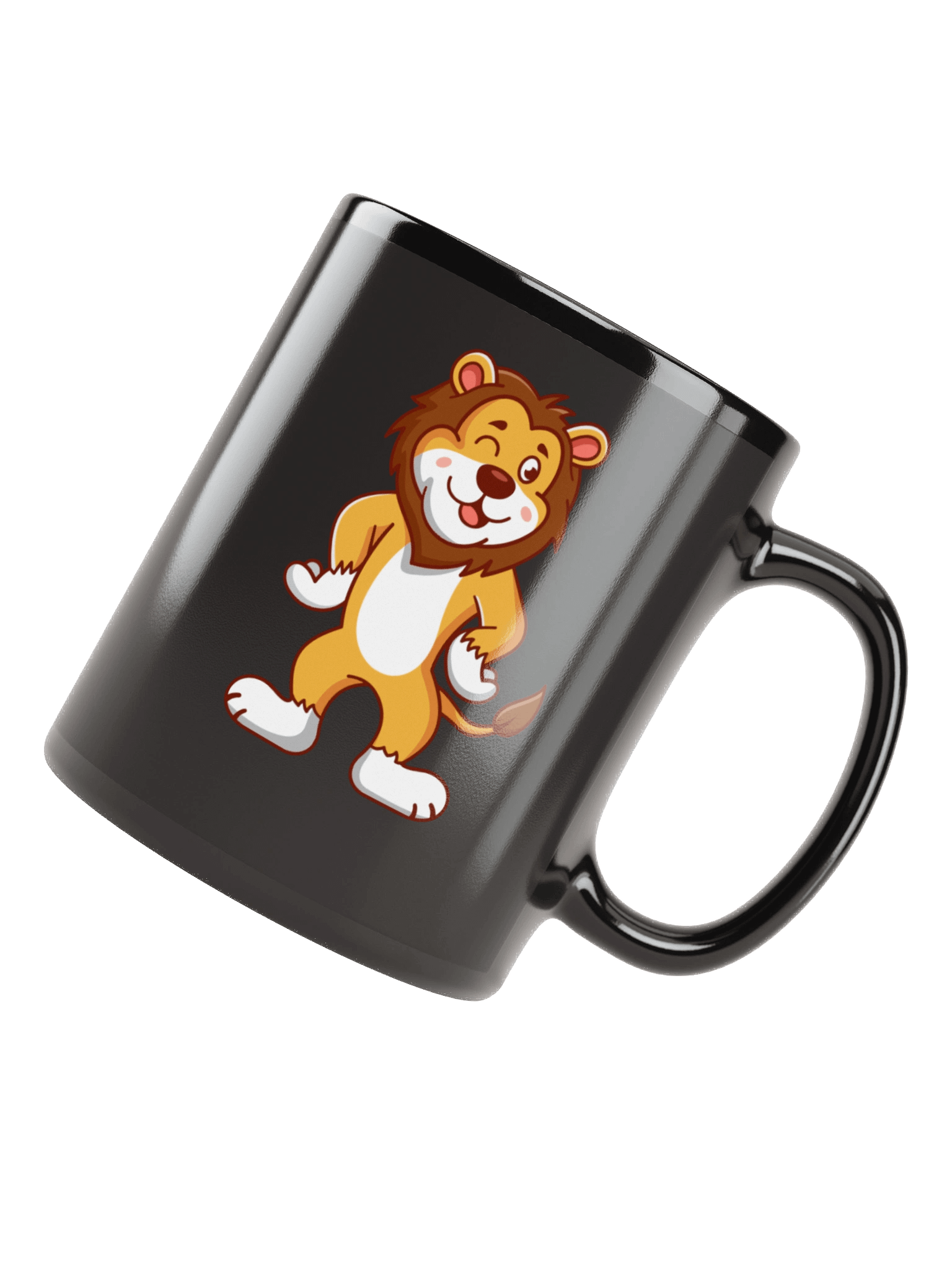 Cute Cartoon Lion Winking Black Coffee Mug product image (5)