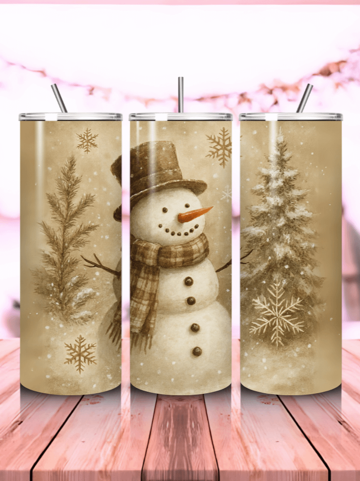 Vintage Snowman and Winter Landscape Tumbler Wrap PNG – 20oz Skinny Sublimation Design with Classic Snowman & Cozy Winter Scenery – Perfect Holiday Gift – 300 DPI Instant Digital Download product image (1)