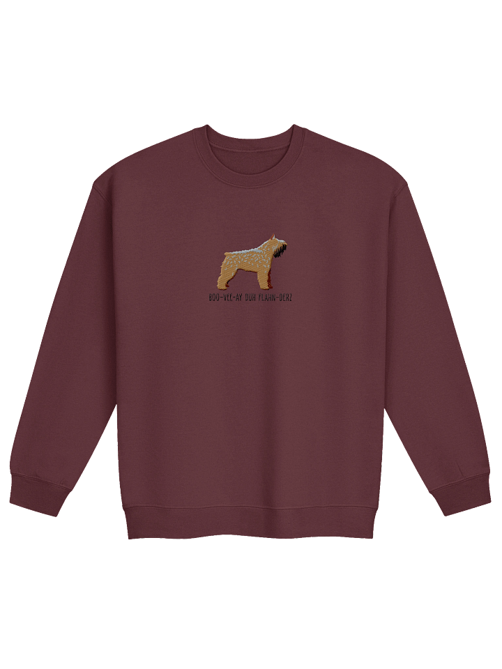 Boo-Vee-Ay Duh Flahn-Derz Sweatshirt (Embroidered) of a Bouvier Des Flandres(Tan, Cropped Ears) product image (4)
