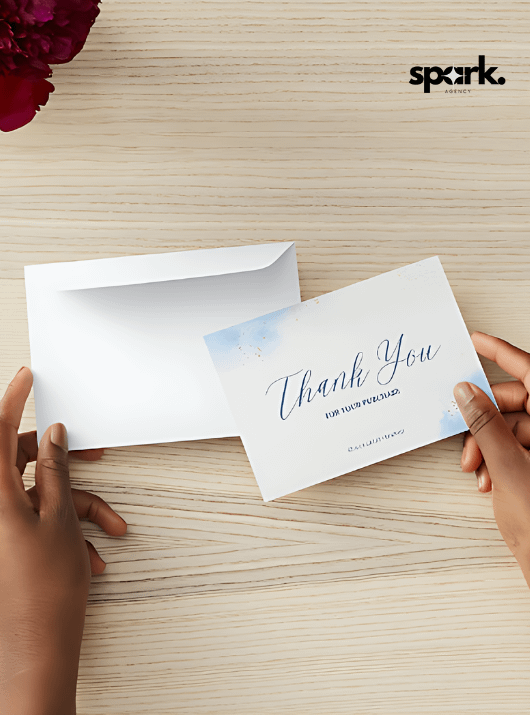 Blue Gold Minimalist Watercolor Calligraphy Thank You Card product image (3)
