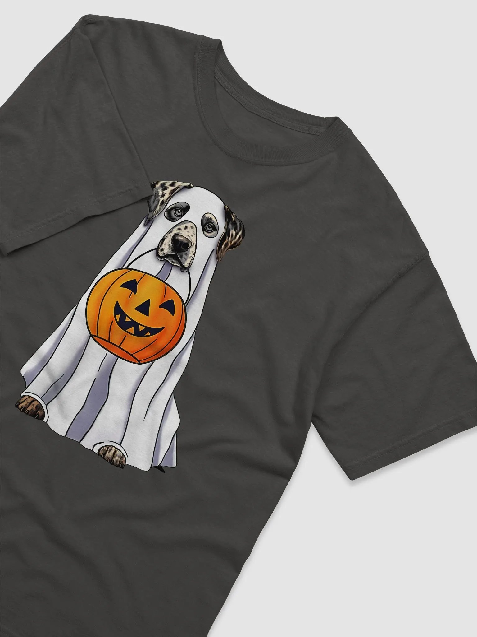 Catahoula Leopard Dog Halloween Tee | Funny Halloween CLD Wearing a Ghost Costume with Pumpkin Basket product image (8)