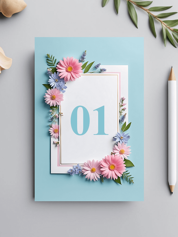 Floral Table Number Card - Dizynai (DTN-05) product image (1)