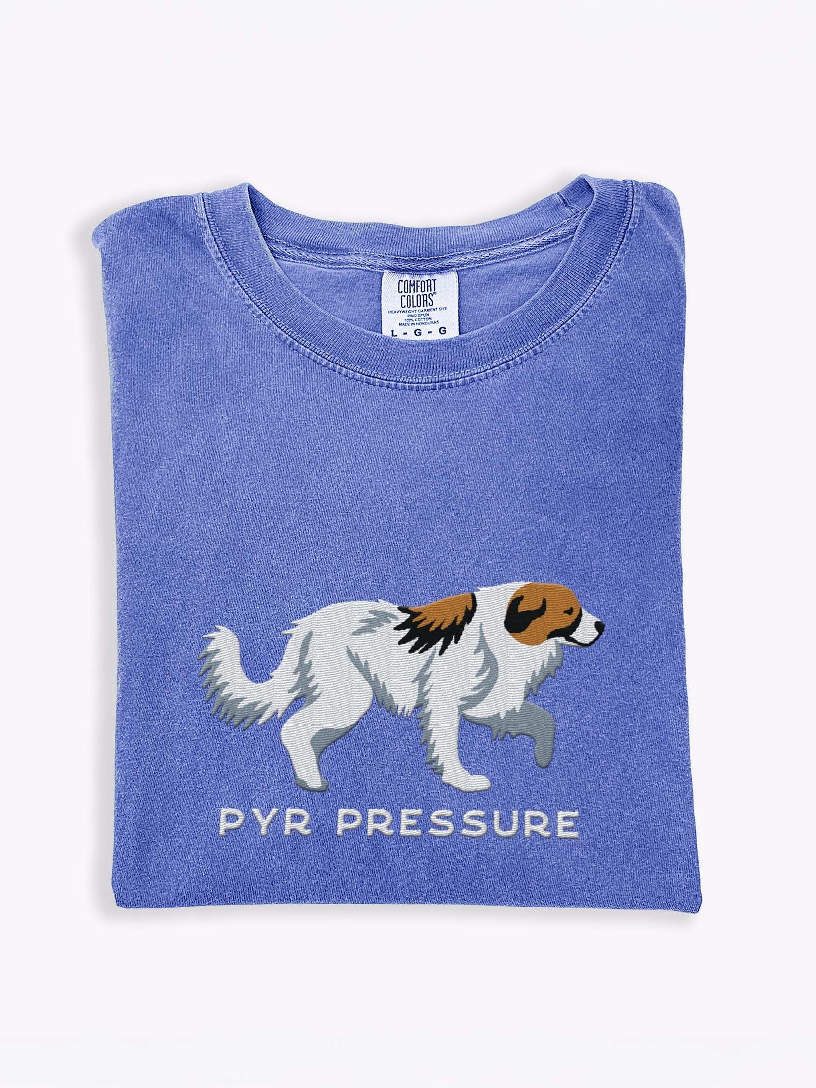 Pyr Pressure T-Shirt(Embroidered) of a Great Pyrenees(Brown & White) product image (1)