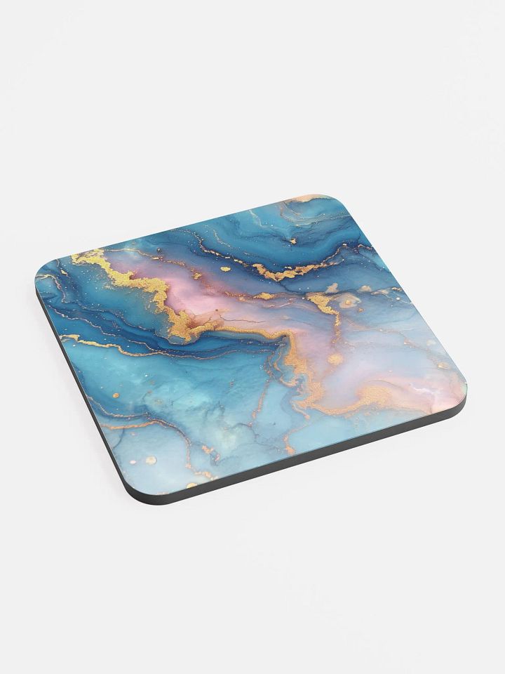 Blue Pink and Gold Alcohol Ink Glossy Cork Coaster by Treasure Pie product image (1)