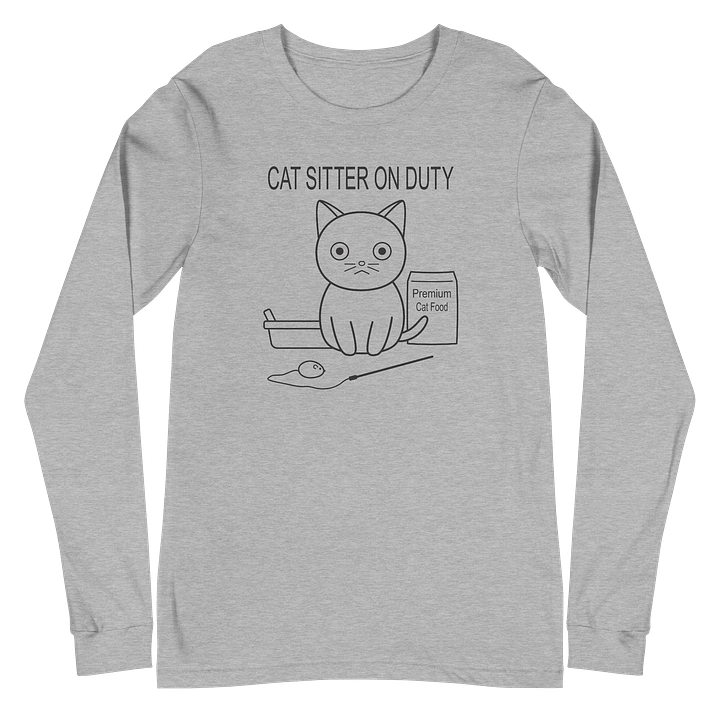 Cat Sitter on Duty Unisex Long Sleeve Tee, Black Print product image (2)