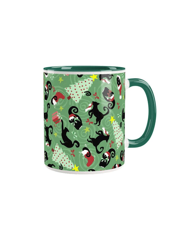 Black Christmas Kitties Being Cats Ceramic Mug – Green product image (1)