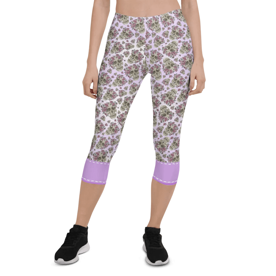 Smoky Lilac Skull & Rose Capri Leggings product image (1)