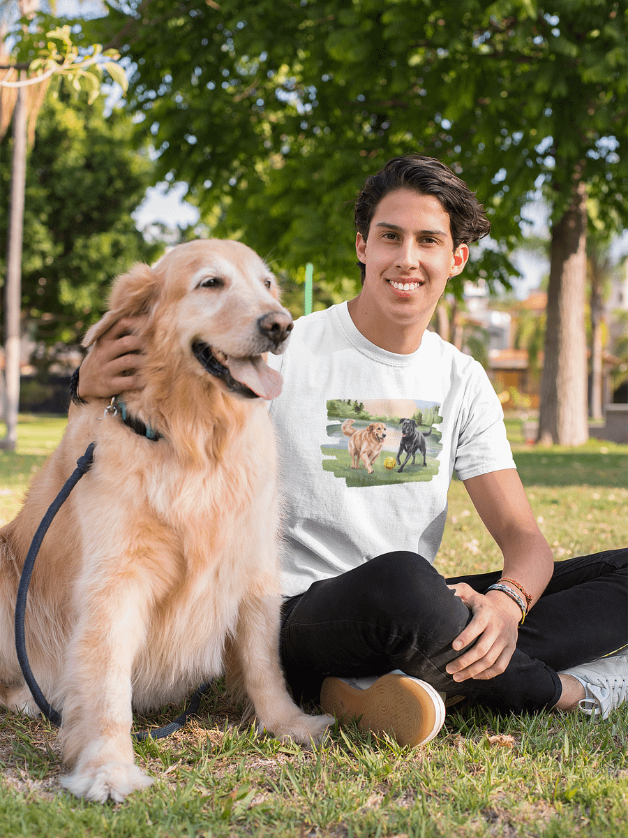 Two Dogs Playing Ball in the Garden T-Shirt product image (2)