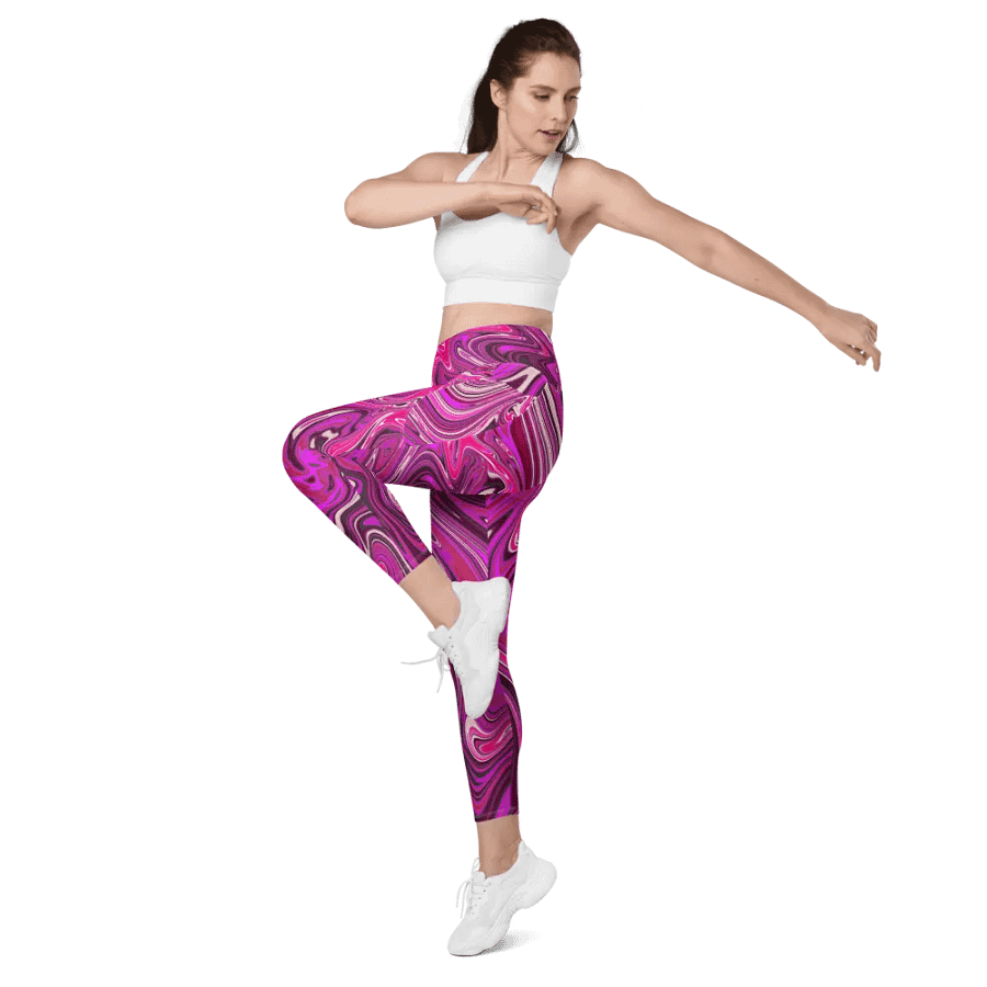 Leggings with Pockets - Pink and Purple Digital Fluid Art product image (6)