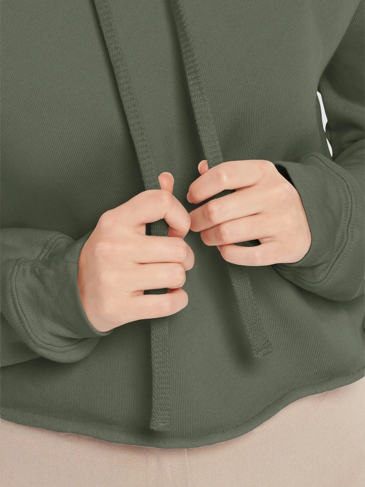 Plain Color Military Green Crop Hoodie product image (5)