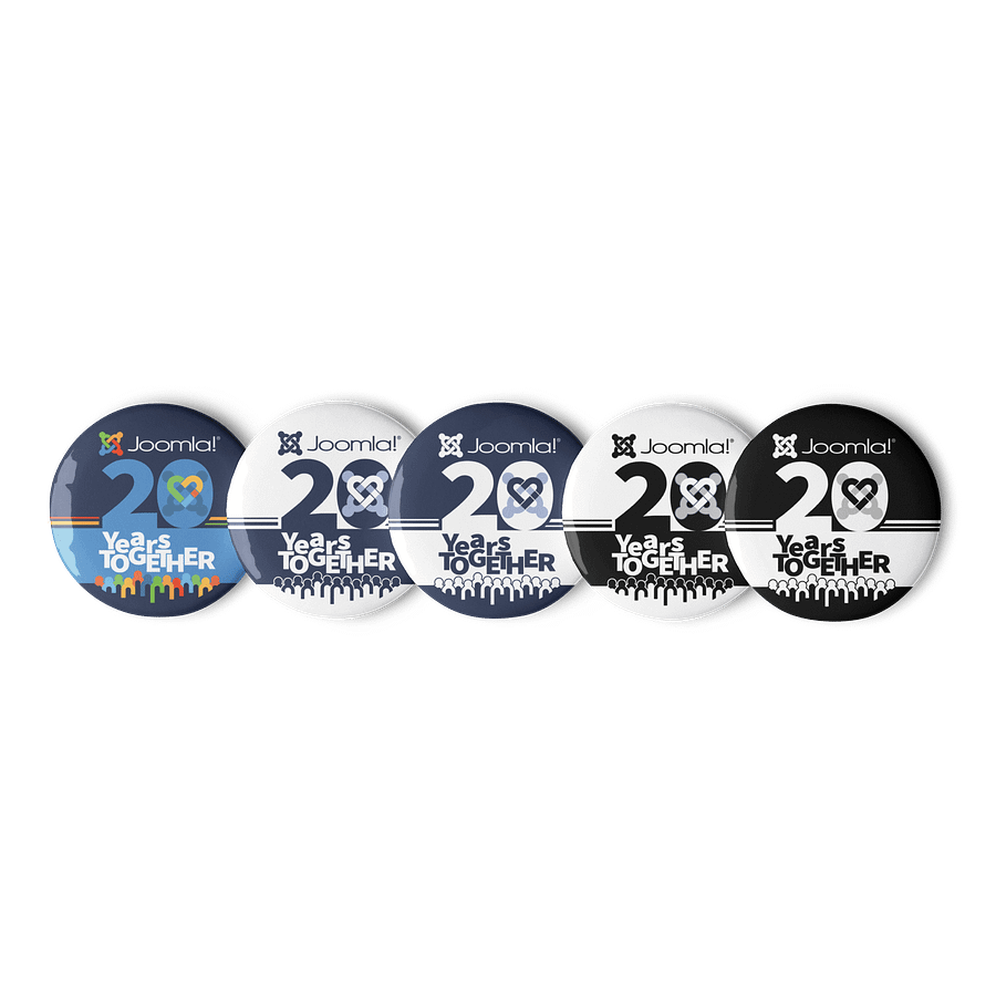 Joomla! 20th Anniversary Edition<br /> — Set of Pin Buttons — <br />2.25″ (56.25 mm) product image (5)