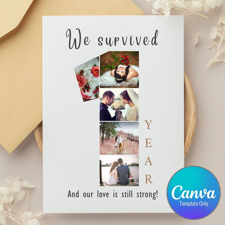 1 Year Anniversary Photo Card Editable Canva Template product image (1)