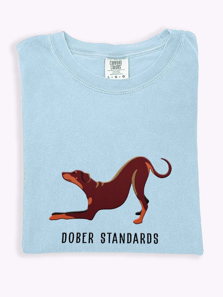 Dober Standards T-Shirt(Embroidered) of a Doberman Pinscher(Red - Full Tail & Ears) product image (1)