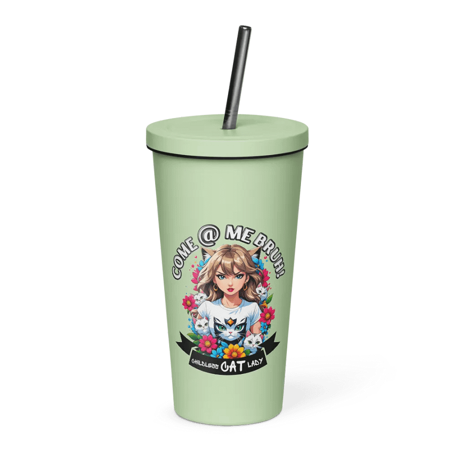 Childless Cat Lady 20 oz Tumbler Cup - Mint - Insulated Tumbler with a Straw product image (1)