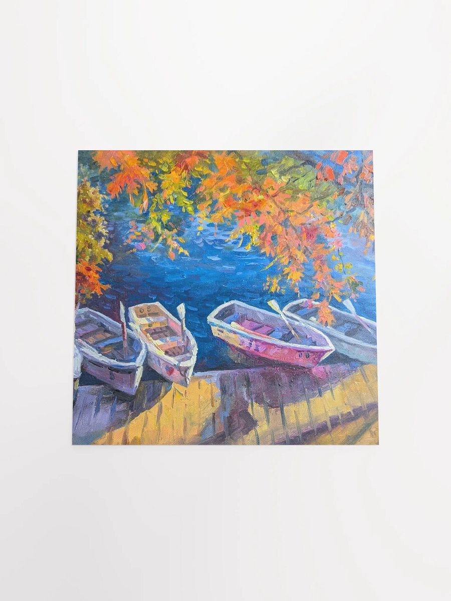 Autumn Maple Leaves and Boats on the Lake-Oil Painting Paper Poster product image (4)