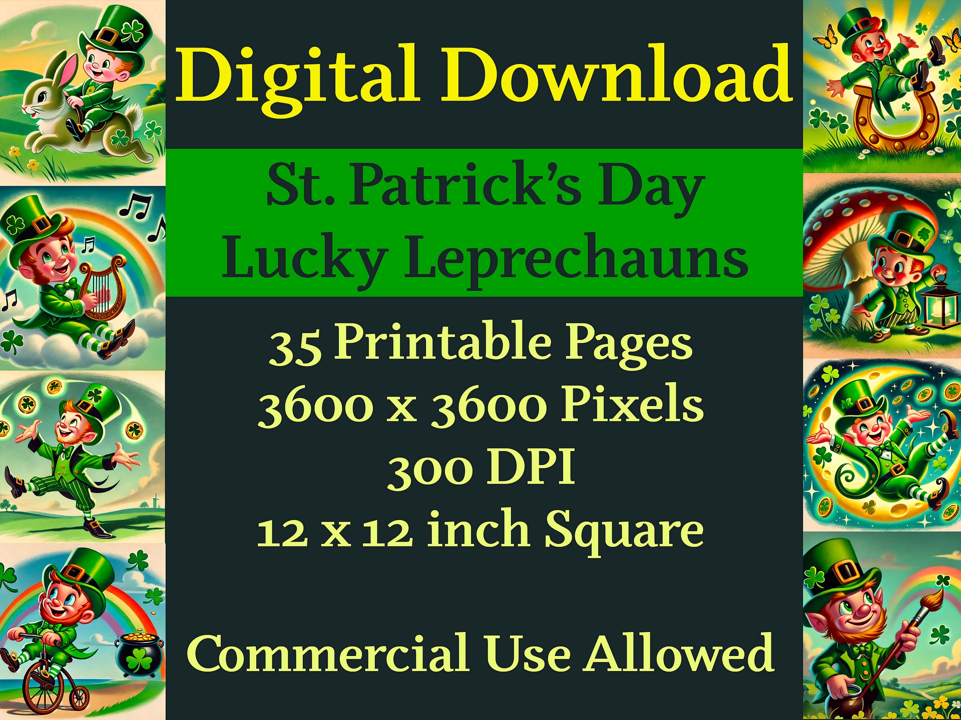 St. Patrick's Day Lucky Leprechauns Digital Paper Pages, Scrapbook, Junk Journal or Printable Images product image (2)