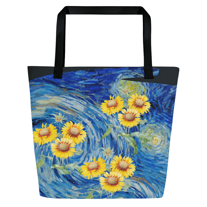 Big printed tote bag with Van Gogh inspired sunflowers and starry night  design product image (2)