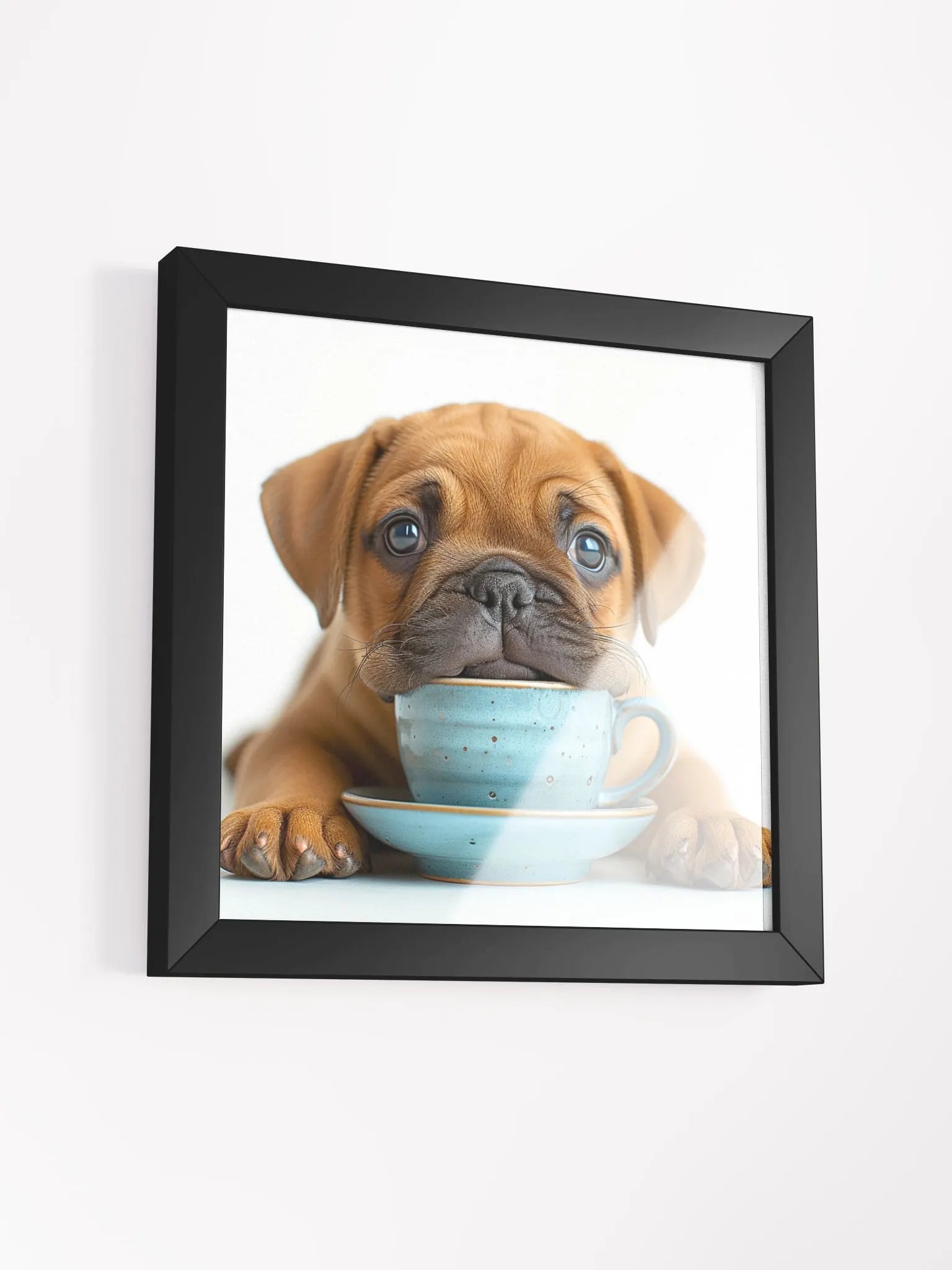 Cute Coffee Lover Puggle Puppy Framed Wall Art product image (2)