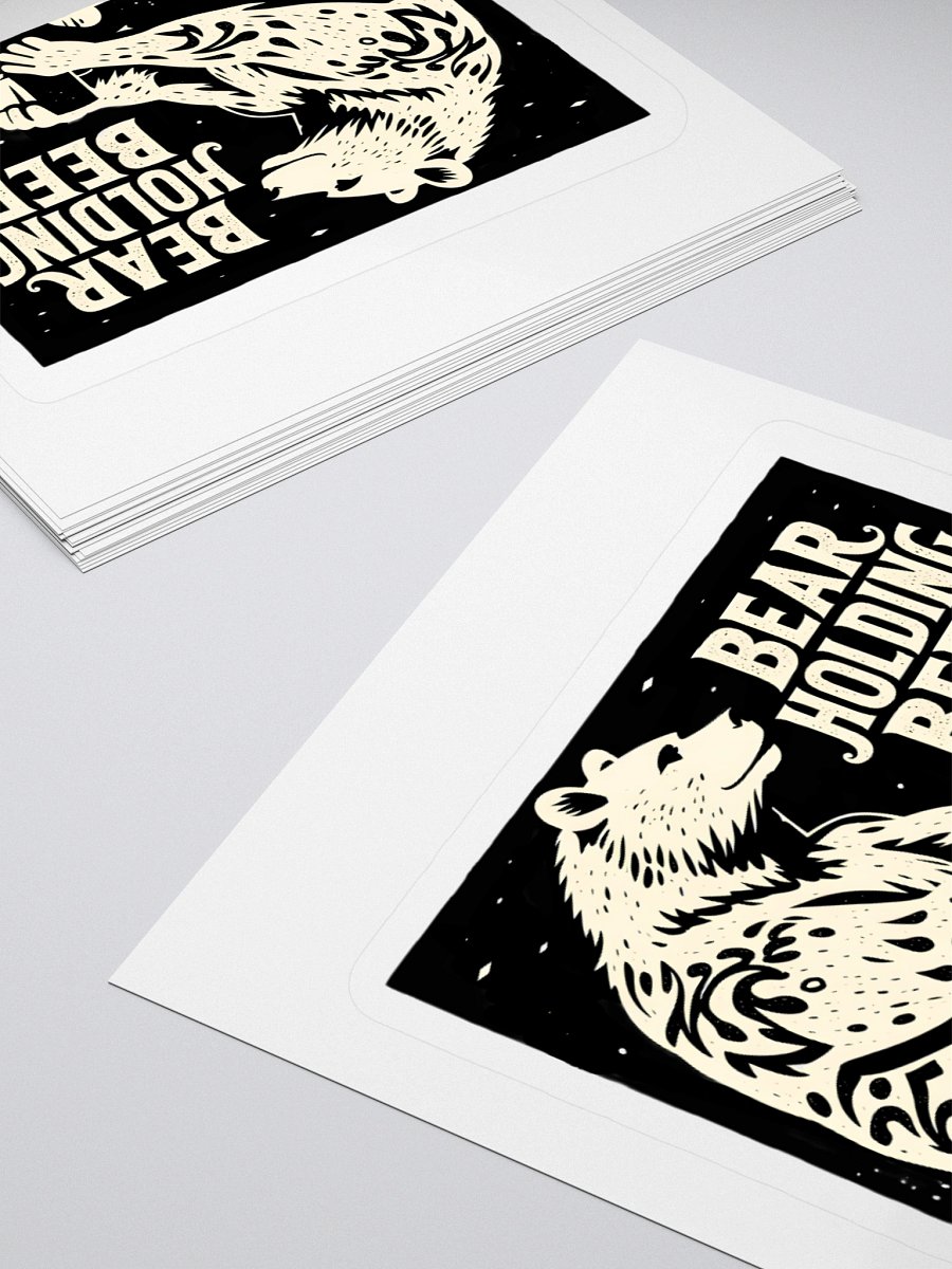 Whimsical Bear with Beer | Linocut Art Sticker product image (10)