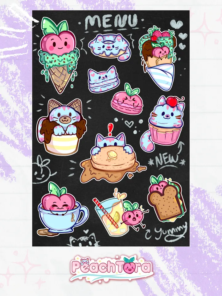 PeachTora Cafe 🍑☕ (Sticker Sheet) product image (1)