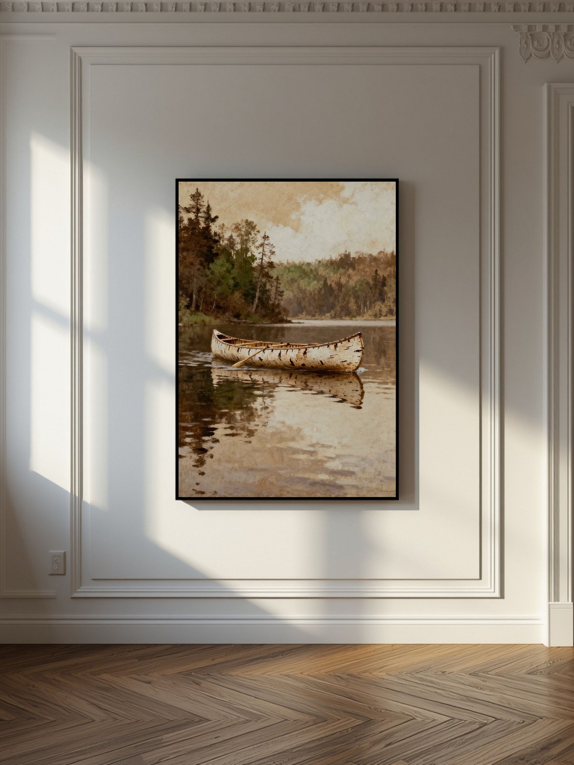 Canoes on the River Wall Art Printable | Native Inspired Digital Download | Reflective Water & Forest Landscape | 5 Sizes + PDF product image (1)