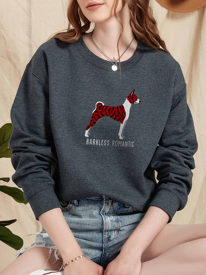 Barkless Romantic Sweatshirt (Embroidered) of a Basenji(Brindle) product image (2)