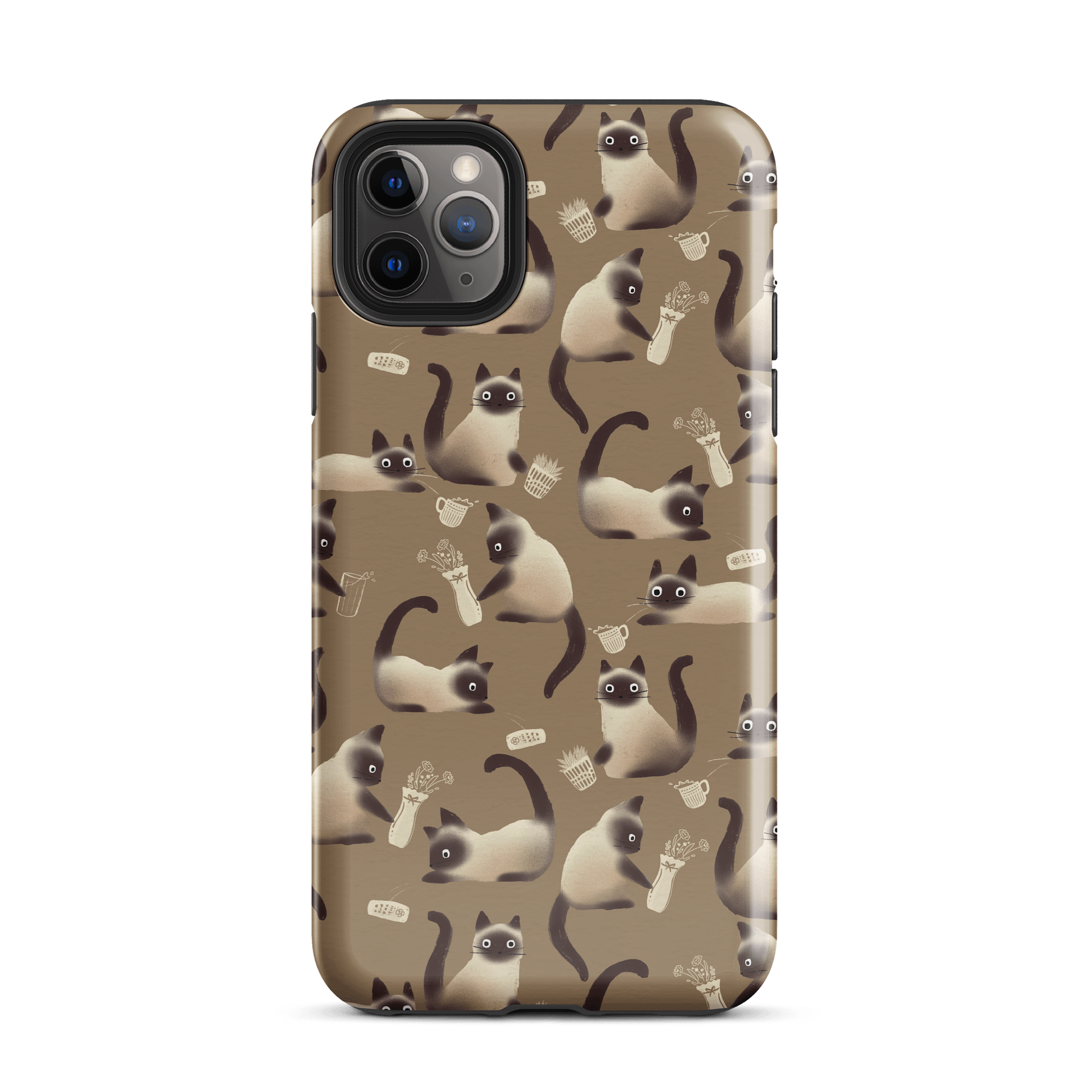 Bad Siamese Cats Knocking Stuff Over Patterned iPhone Case, Brown product image (2)