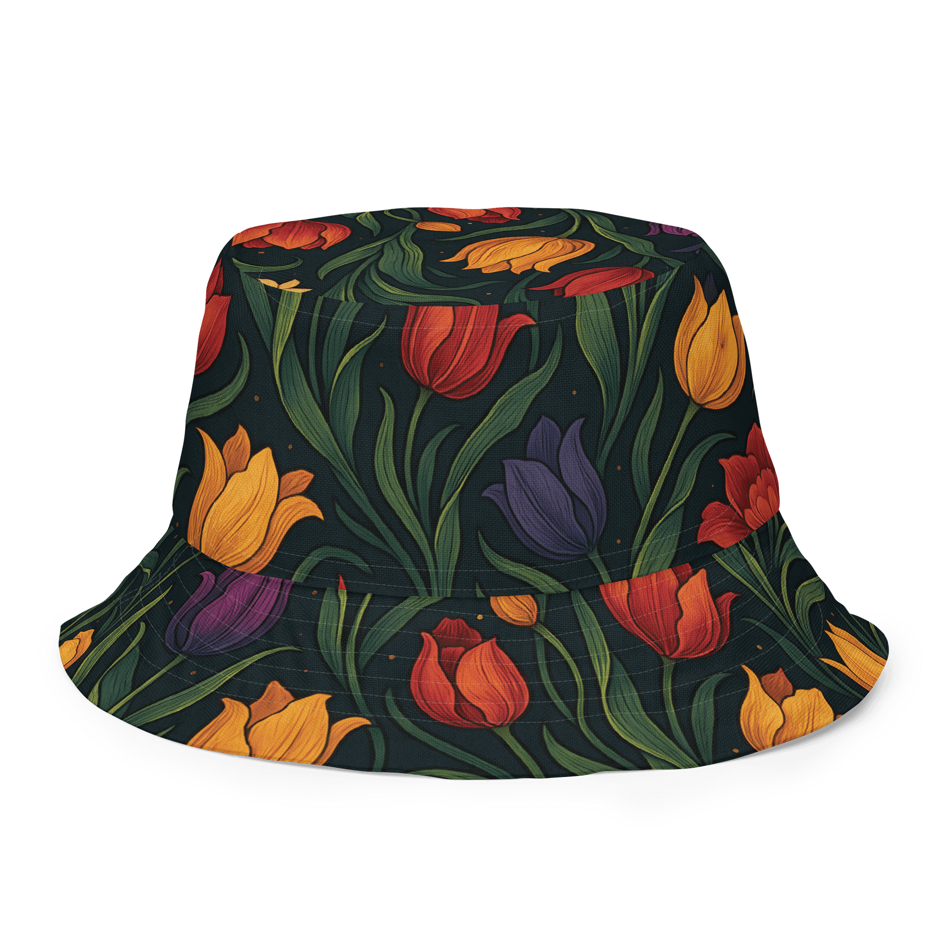 Yellow, Red, and Purple Tulips Reversible Bucket Hat – Bold Floral Sun Hat for Outdoor Style product image (7)