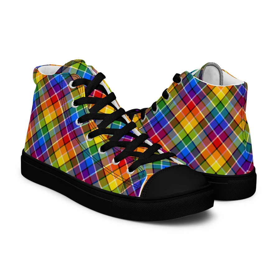 Bright Rainbow Plaid Men's High Top Shoes product image (7)