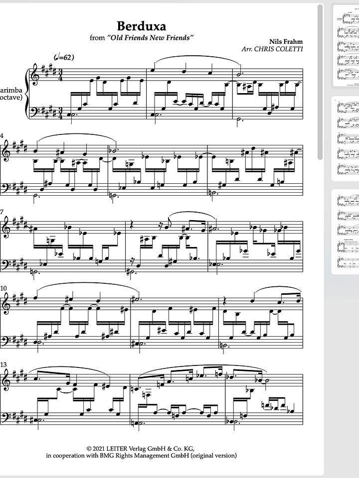 Marimba Solo: BERDUXA by Nils Frahm (arr. Chris Coletti) product image (1)