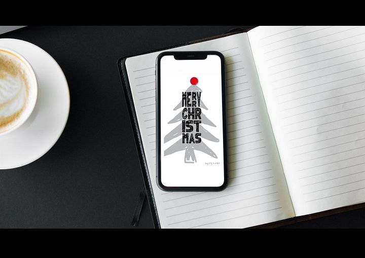 Foldable Christmas card, hand drawn, grey, black, red product image (2)