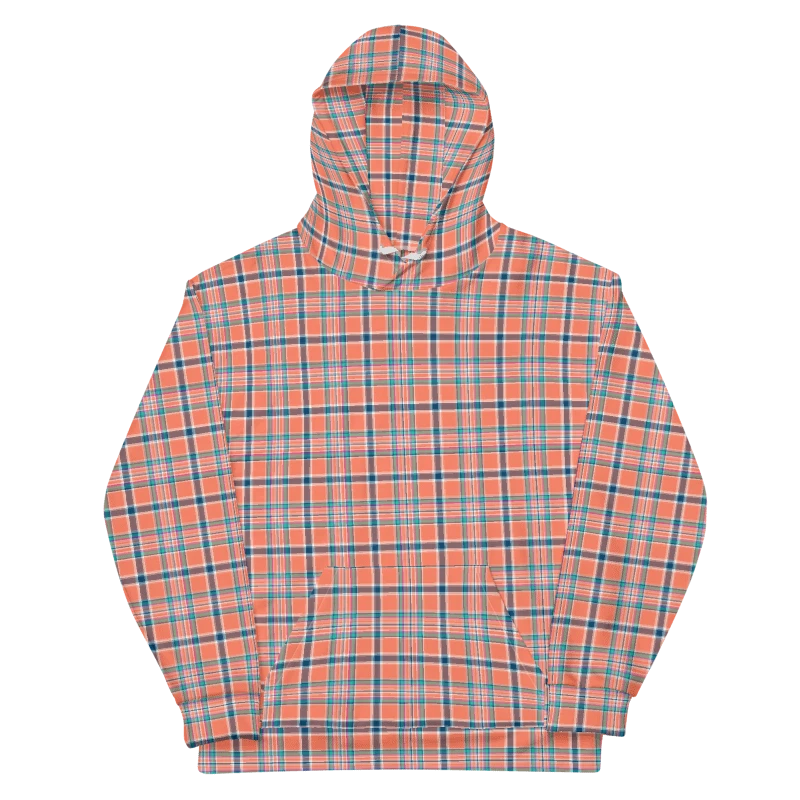 Orange Coral and Blue Plaid Hoodie product image (6)