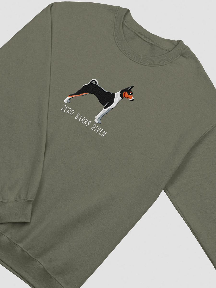 Zero Barks Given Sweatshirt (Embroidered) of a Basenji(Tricolor) product image (12)