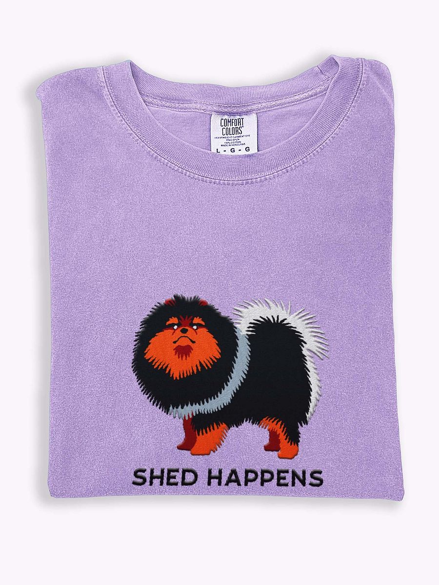 Shed Happens T-Shirt(Embroidered) of a Pomeranian(Black & Tan) product image (1)