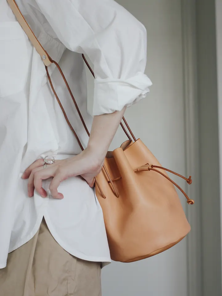 Vegetable Tanned Leather Drawstring Bucket Bag - Small product image (2)