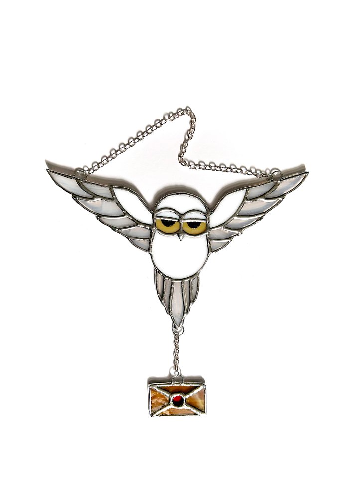Enchanted Owl with Letter Stained Glass Suncatcher product image (1)