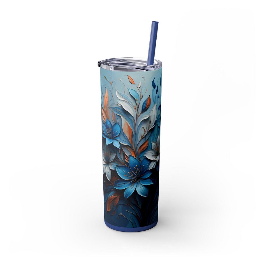 Blue & Copper Floral Tumbler Wrap PNG for 20oz Skinny | 9.3x8.2 Sublimation | Instant Download | Mother's Day Gift Wrap product image (3)