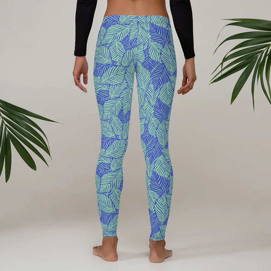 Leggings in light green and blue leafy designs for those who like natures inpired product image (3)